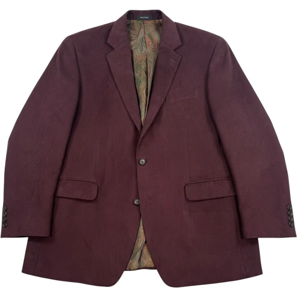 Lauren Ralph Lauren Mens 44R Burgundy Faux Suede Blazer Sport Coat Paisley